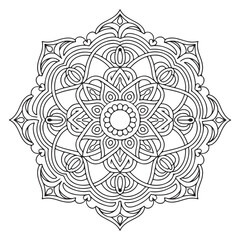 Elegant Floral Line Art Mandala - Intricate Vector Illustration in Black and White.Perfect for use in digital art, wall decor, meditation designs, and mindfulness projects, this black and white vector