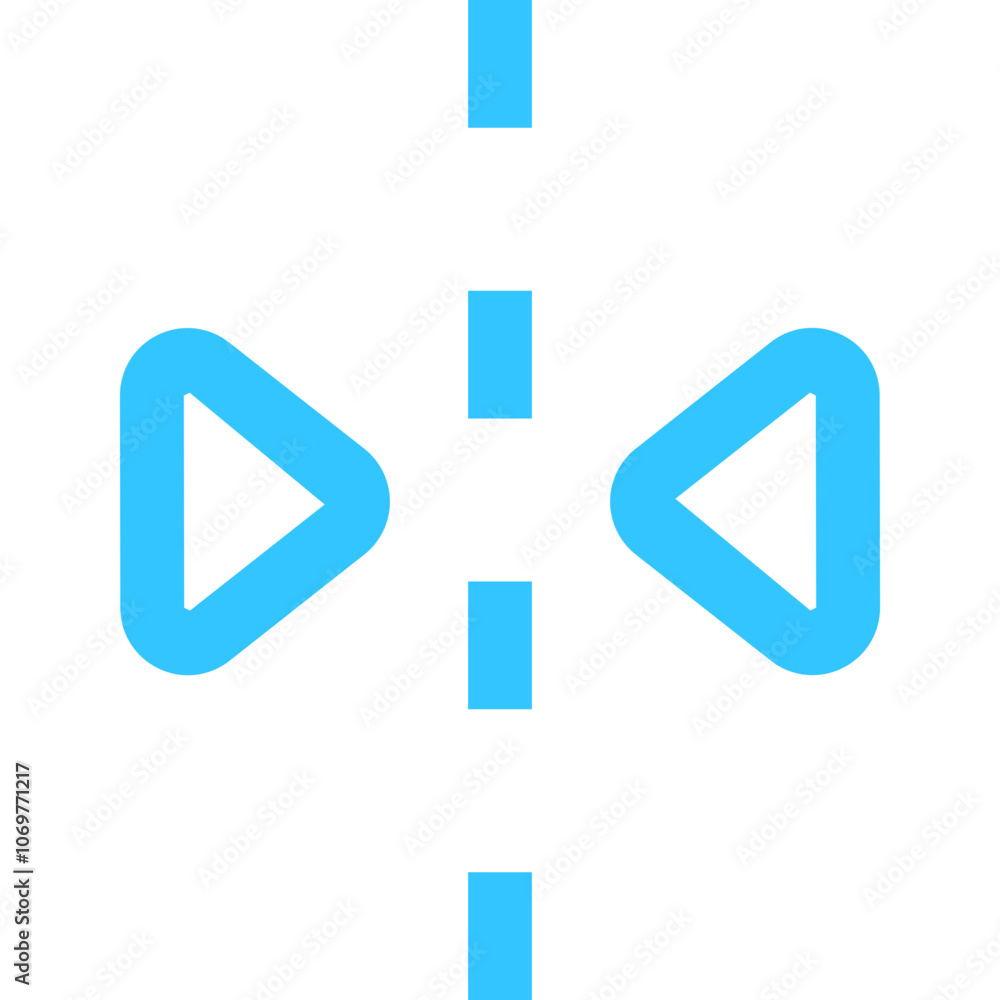 Poster two blue triangles facing outward on a central dashed line, creating a symmetrical design for artist