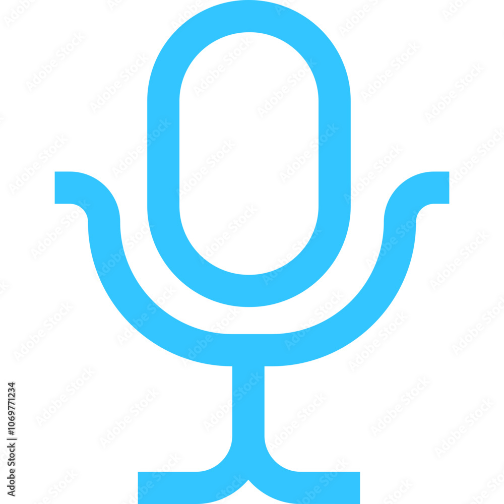Poster stylish blue microphone icon against a white background, symbolizing audio recording and voice captu
