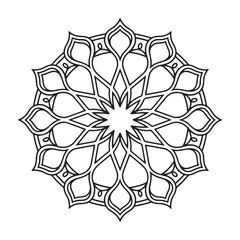 Elegant Floral Line Art Mandala - Intricate Vector Illustration in Black and White.Perfect for use in digital art, wall decor, meditation designs, and mindfulness projects, this black and white vector