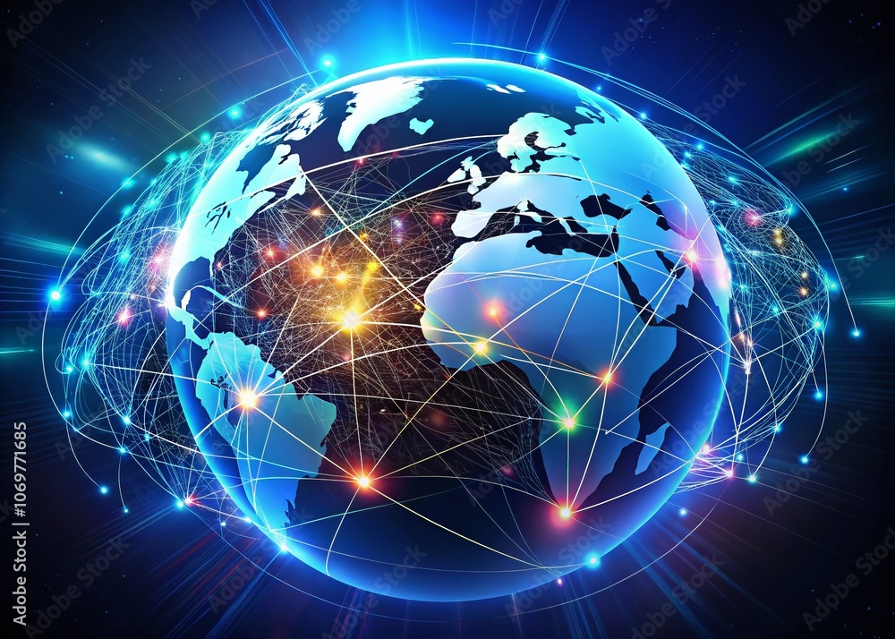 Poster modern globe network vector illustration with a long exposure effect, showcasing global connectivity