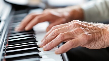 Fototapeta premium Senior Hands Playing Piano Keys Close Up