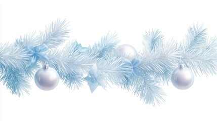 Winter Wonderland Decor: captures the serene beauty of the winter season, with frost-kissed fir branches adorned with delicate ornaments, reflecting the magic of holiday cheer.