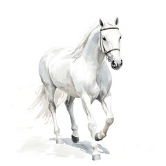 Obraz premium Watercolor Painting of a White Horse Running.