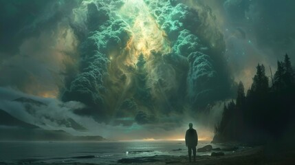Fototapeta premium Surreal Landscape with Mystical Clouds and Reflection