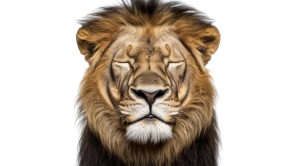 Fully Grown Male Lion With Closed Eyes on a Transparent Background Generative AI