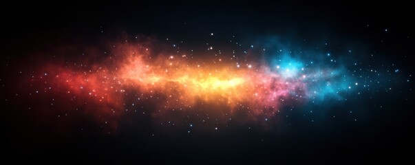 A stunning cosmic scene showcasing vibrant colors of orange, blue, and red amidst a dark backdrop, resembling a distant galaxy or nebula.