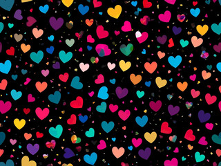 abstract Color hearts confetti on a black background