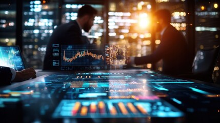 Cfo leads financial analysts in strategic conference room meeting