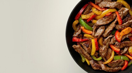 Savor the flavor cooking sizzling steak fajitas with colorful bell peppers