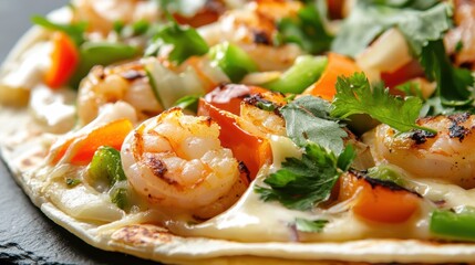 Savor the flavor of taco gobernador with grilled shrimp and cheese