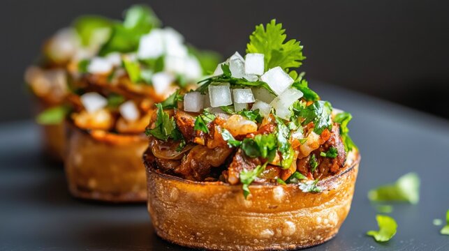 Savor the unique flavor of taco de sesos with fresh onions