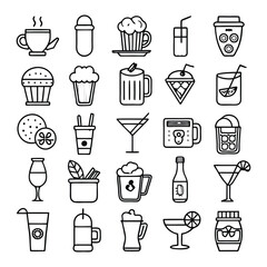 set of different type of drink line art icon