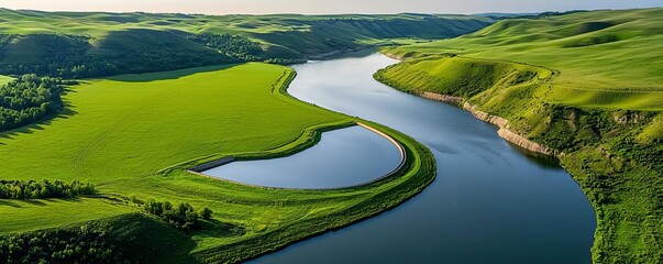 River levee system stretching along a valley