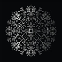 Elegant Floral Line Art Mandala - Intricate Vector Illustration in Black and White.Perfect for use in digital art, wall decor, meditation designs, and mindfulness projects, this black and white vector