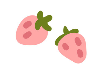 Fresh ripe strawberry with green leaf. Sweet summer fruit. Red berries, healthy natural eating. Vitamin food. Flat vector illustration isolated on white background