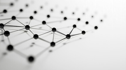 Abstract network of connected black nodes with interlinking lines on a white background. Ideal for illustrating connectivity, data structures, or complex systems in a modern, minimalistic style