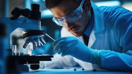 A close-up of an engineer inspecting a product for defects during the quality assurance process, using precision tools.