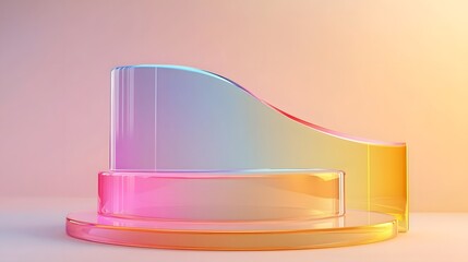 Abstract 3d colorful glass curves. Abstract scene background. Podium 3d, stage pedestal or platform