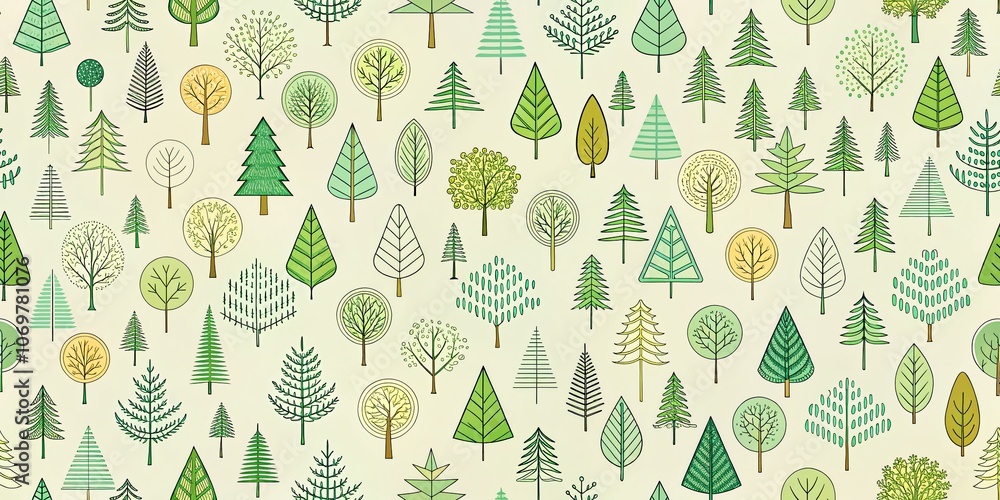 Poster seamless forest outline pattern for print - simple vector texture illustration of trees and nature i