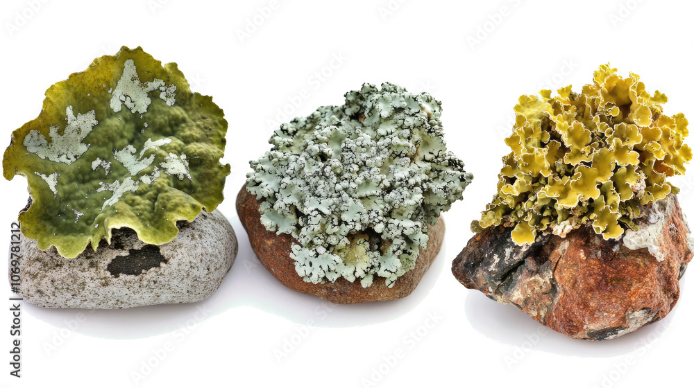 Poster lichens on rocks collection showcasing varied textures and colors generative ai