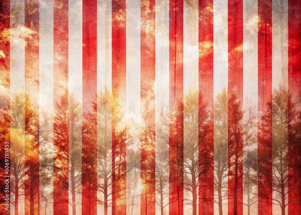 Poster seamless red and white striped texture in double exposure photography creating an artistic blend of 