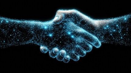 Futuristic handshake representing digital connection
