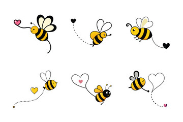 flying bee with heart doodle