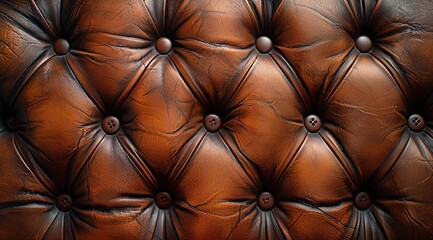 Fototapeta premium Gold leather upholstery. Close-up texture of genuine leather with Brown rhombic stitching.