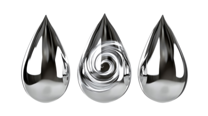 Chrome and Mercury Swirls in Liquid Metal on Clear Background Generative AI