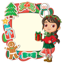 Festive Christmas Frame with Girl