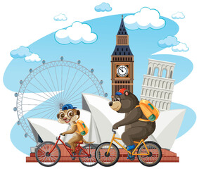 Animals Biking Around World Landmarks