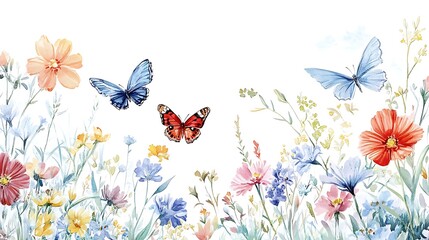 Watercolor Butterflies in a Meadow
