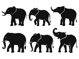 set of elephant silhouette vector illustration