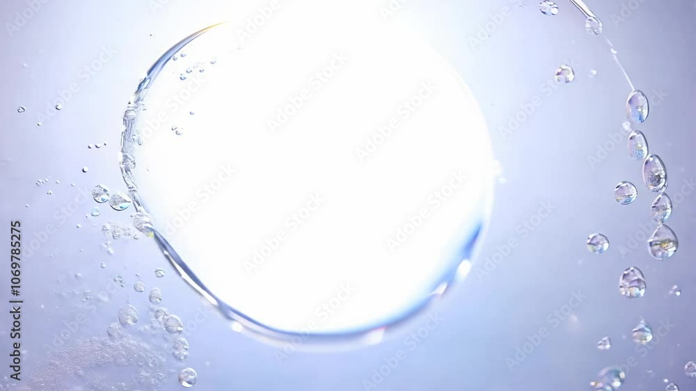 Poster static close-up video of a single soap bubble expanding and bursting under soft, diffused light, cap