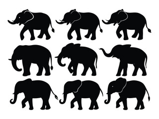 set of elephant silhouette vector illustration