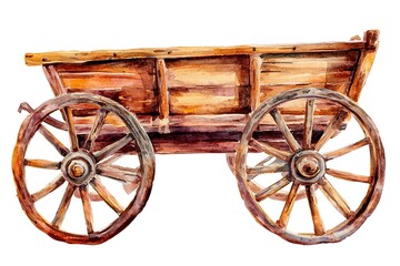 Fototapeta premium Watercolor Painting of a Rustic Wooden Wagon.