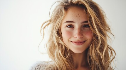 Naklejka premium Natural Smiling Girl with Beautiful Hair and Glow