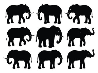 set of elephant silhouette vector illustration