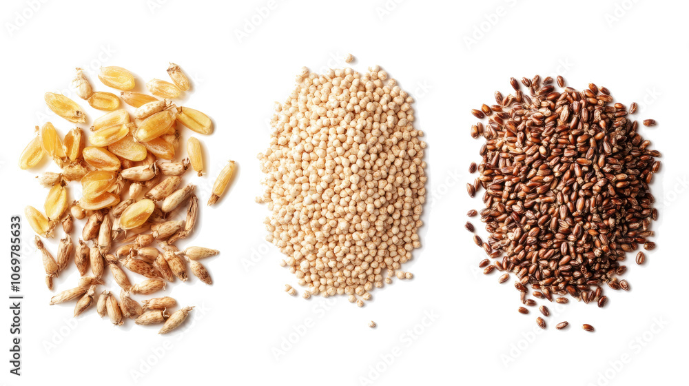 Poster collection of malt grains arranged on a transparent background generative ai
