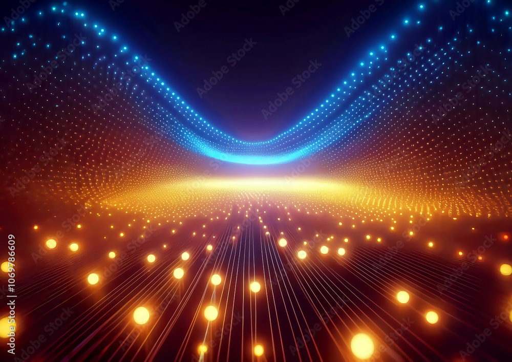 Poster abstract technology background with glowing particles.
