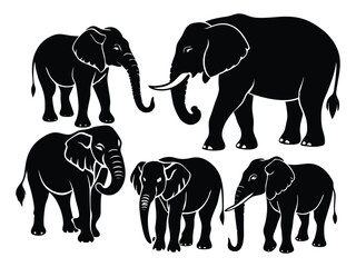 set of elephant silhouette vector illustration