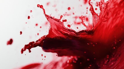 Splash of red wine isolated on a white background, with droplets and vivid red color