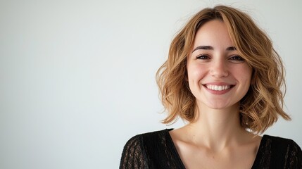 Naklejka premium Smiling Woman with Healthy Hair Portrait