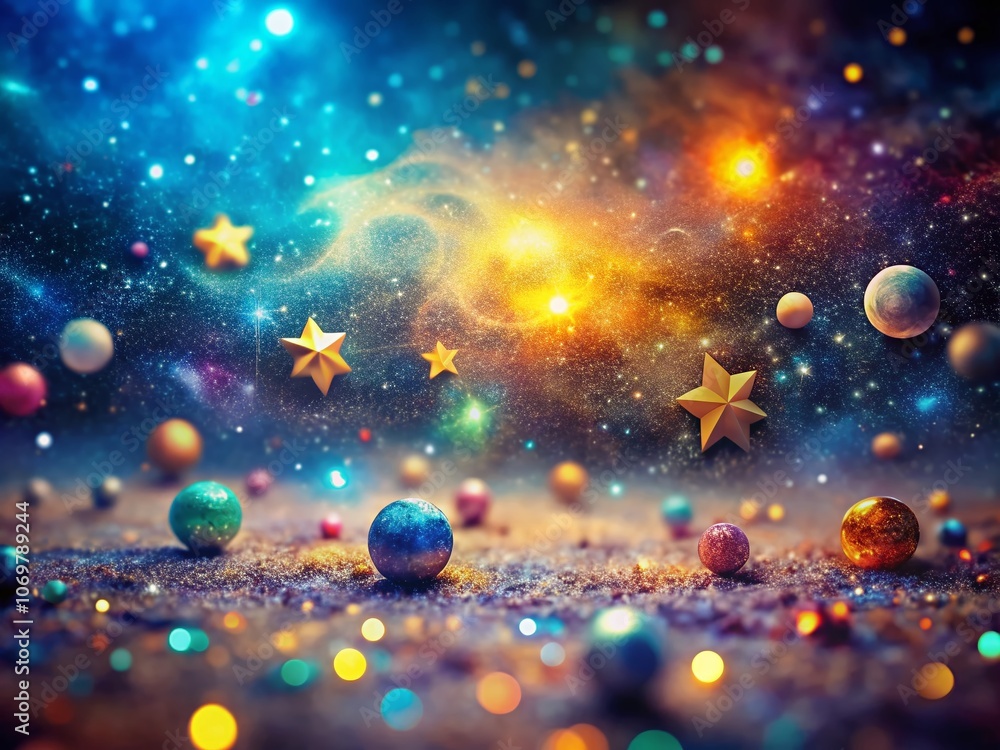 Poster Stunning Abstract Representation of a Beautiful Universe with Tilt-Shift Photography Technique, Featuring Soft Lights and Dots in a Cosmic Background for a Dreamy Visual Experience
