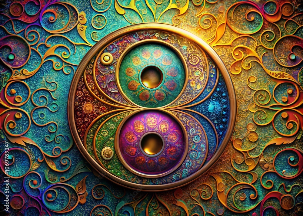 Poster stunning abstract yin yang symbol in modern design with vibrant colors and intricate patterns for ar