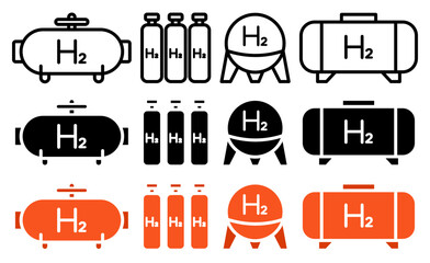 Hydrogen gas tank icon vector collection pack