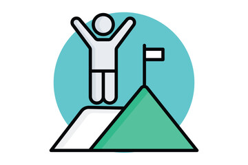 Achievement icon. colored outline icon style. person with mountain and flag. icon related to motivation. success elements vector illustration