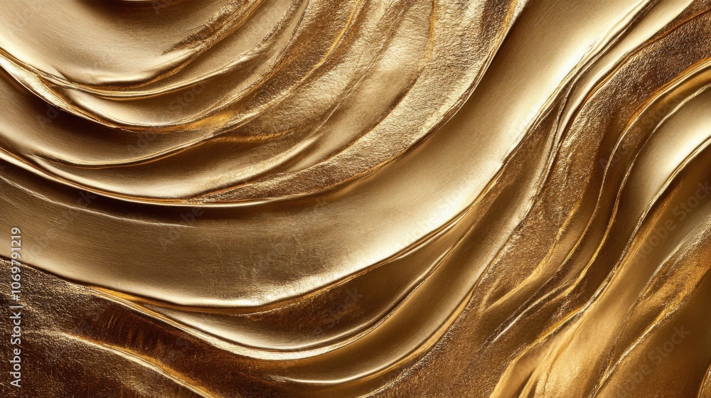 Poster luxurious gold foil texture with crinkled finish; shiny, elegant paper background for high-end desig