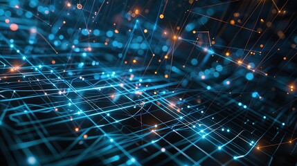 Obraz premium Glowing Technology Grid Lines - a modern and futuristic visual. The glowing grid lines against the black background create a sleek and engaging scene.
